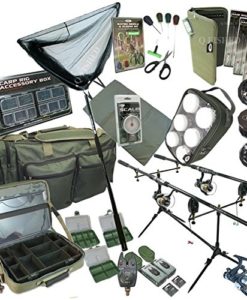 Buy Full Carp Fishing Set Up. 2 Rods, 2 Reels, 2 Bite Alarms, Grinder,  Carryall, Net, Hair Rigs, Rig Wallet And More Online