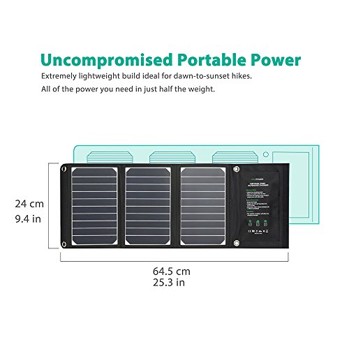 RAVPower 16W Solar Charger with Dual USB Port (Foldable, Portable) High Efficiency Outdoor Solar Panel for iPhone, iPad, Samsung Galaxy, Gopro Camera - Image 5