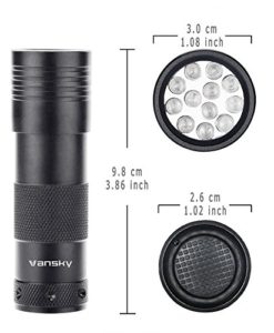 UV Torch, Vansky® Pets Black Light 12Led Lights UV Dogs/Cats Urine Detector, Ultraviolet Flashlight Find Dry Stains on Carpets/Rugs/Floor, 3 x AAA Batteries Included - Image 3
