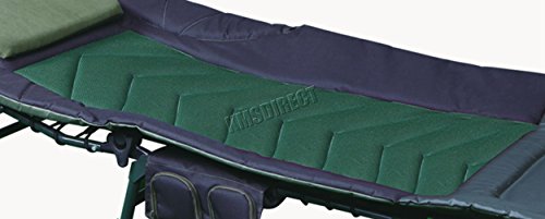 Outdoor Portable Fishing Bed Chair Bedchair Camping Heavy Duty 6 Adjustable Legs with Side Tool Bag Detachable Pillow Dark Green - Image 5