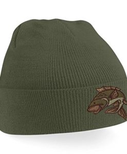 Alternative view of Bang Tidy Clothing Carp Fishing Angling Hobbie Winter Fathers Day Embroidered Beanie Hat Logo Men's - Olive