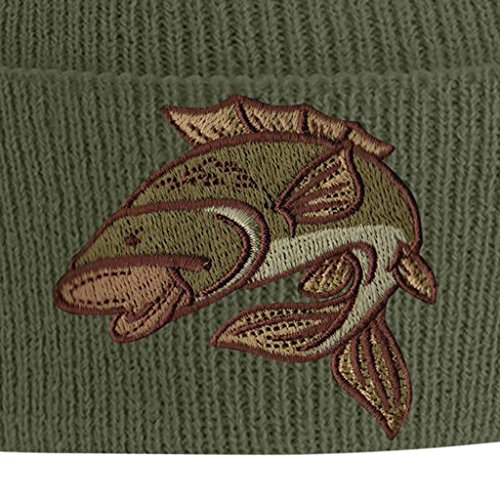 Bang Tidy Clothing Carp Fishing Angling Hobbie Winter Fathers Day Embroidered Beanie Hat Logo Men's - Olive - Image 4