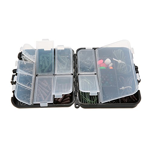 Lixada 155PCS Fishing Tackle Box Carp Weights Safety Clips Hooks Swivels Hair Rigs - Image 6