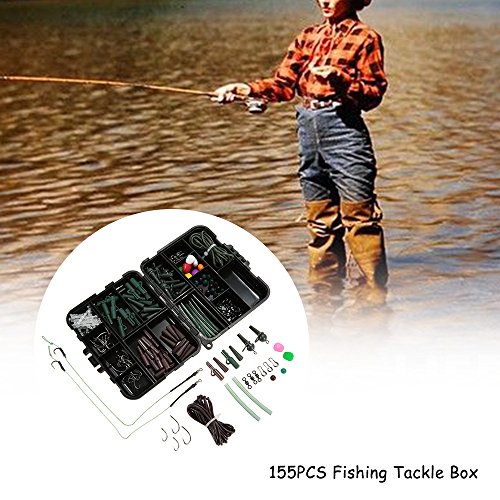 Lixada 155PCS Fishing Tackle Box Carp Weights Safety Clips Hooks Swivels Hair Rigs - Image 7